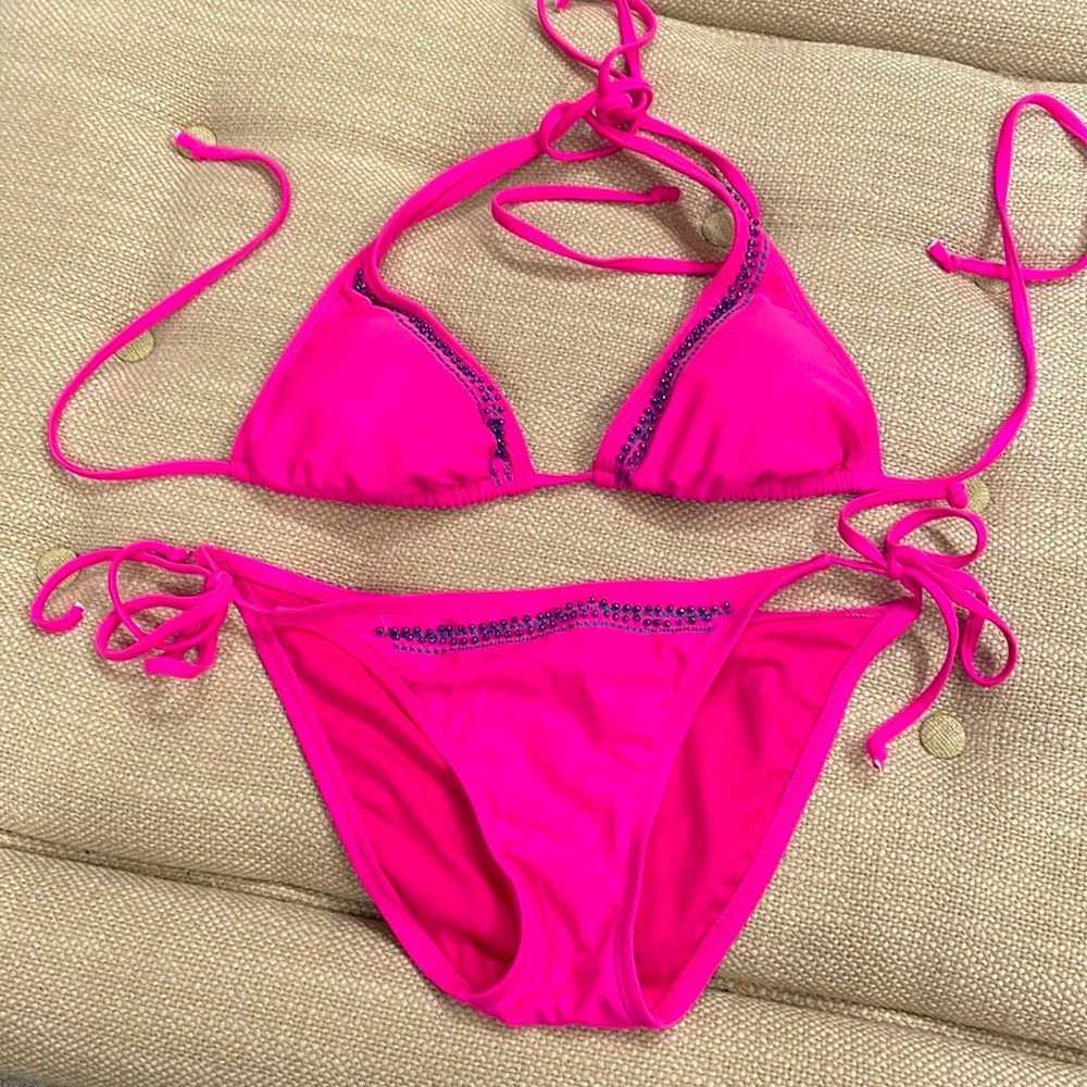 Hot pink bikini with beads in size xs